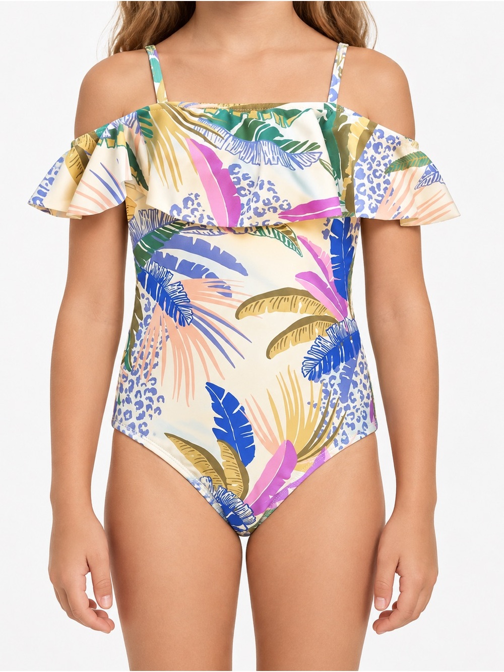 Raisins Multicolor Tropical Ruffle One-Piece Swimsuit
